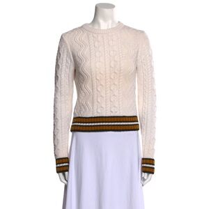 A.L.C The Row Cream Cable Knit Sweater with Brown Striped Trim